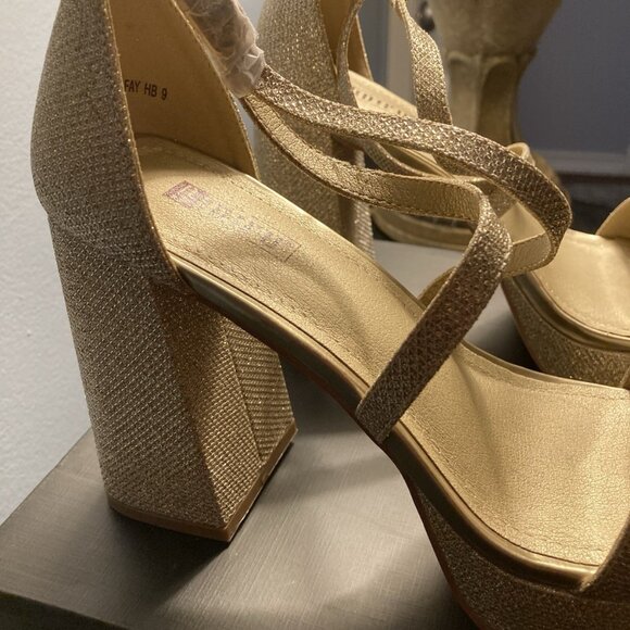 IDIFU Women's Gold Glitter Platform High Chunky Heels Open Toe Sandal - Picture 5 of 8